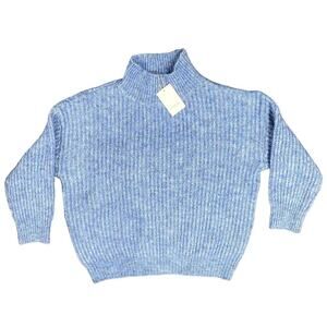 FRNCH Long Sleeve Oversized Mock Neck Sweater in Blue, Size S/M​​​